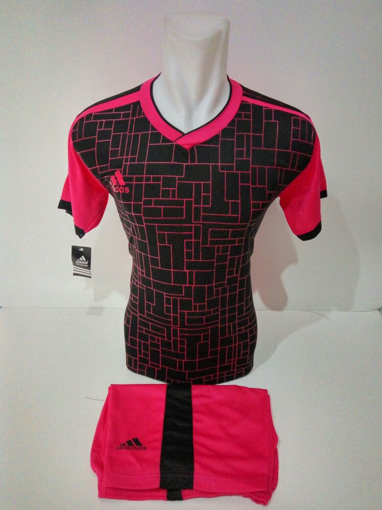 Baju Futsal Adidas Hitam Pink Kotak